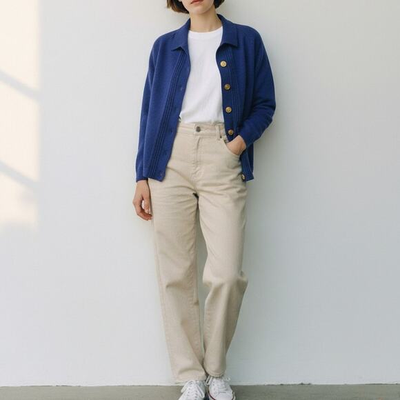 Vintage Bromley Pure New Wool Australian Patons Yarn Cardigan Sweater Blue S - Picture 2 of 13